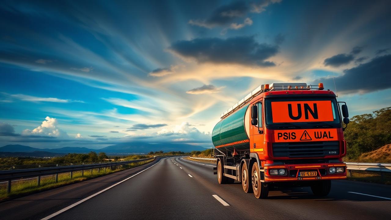 Caminhão-tanque com placas de risco ONU em rodovia brasileira